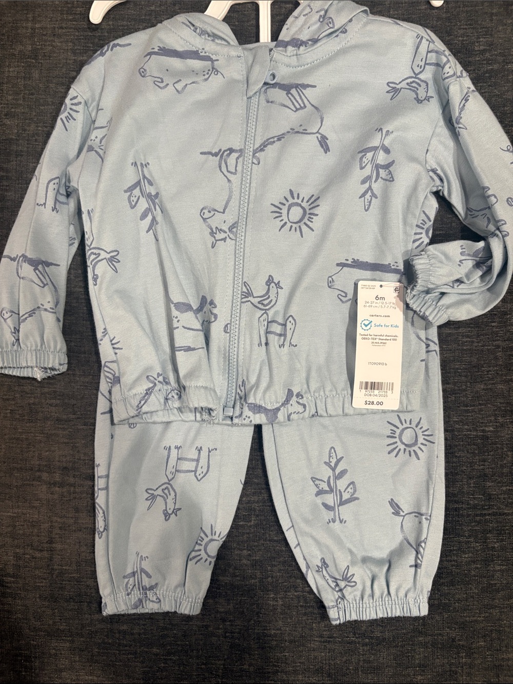 Carter's Light Blue Hooded Set with Animal & Sun Prints